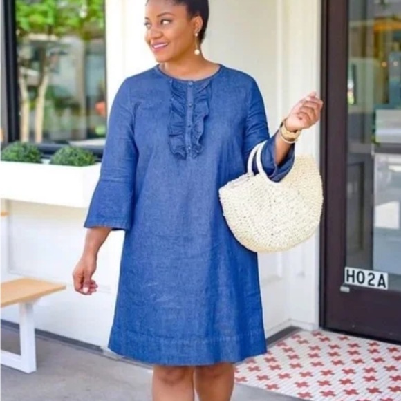Draper James Chambray Ruffle Shift Dress - Picture 3 of 8